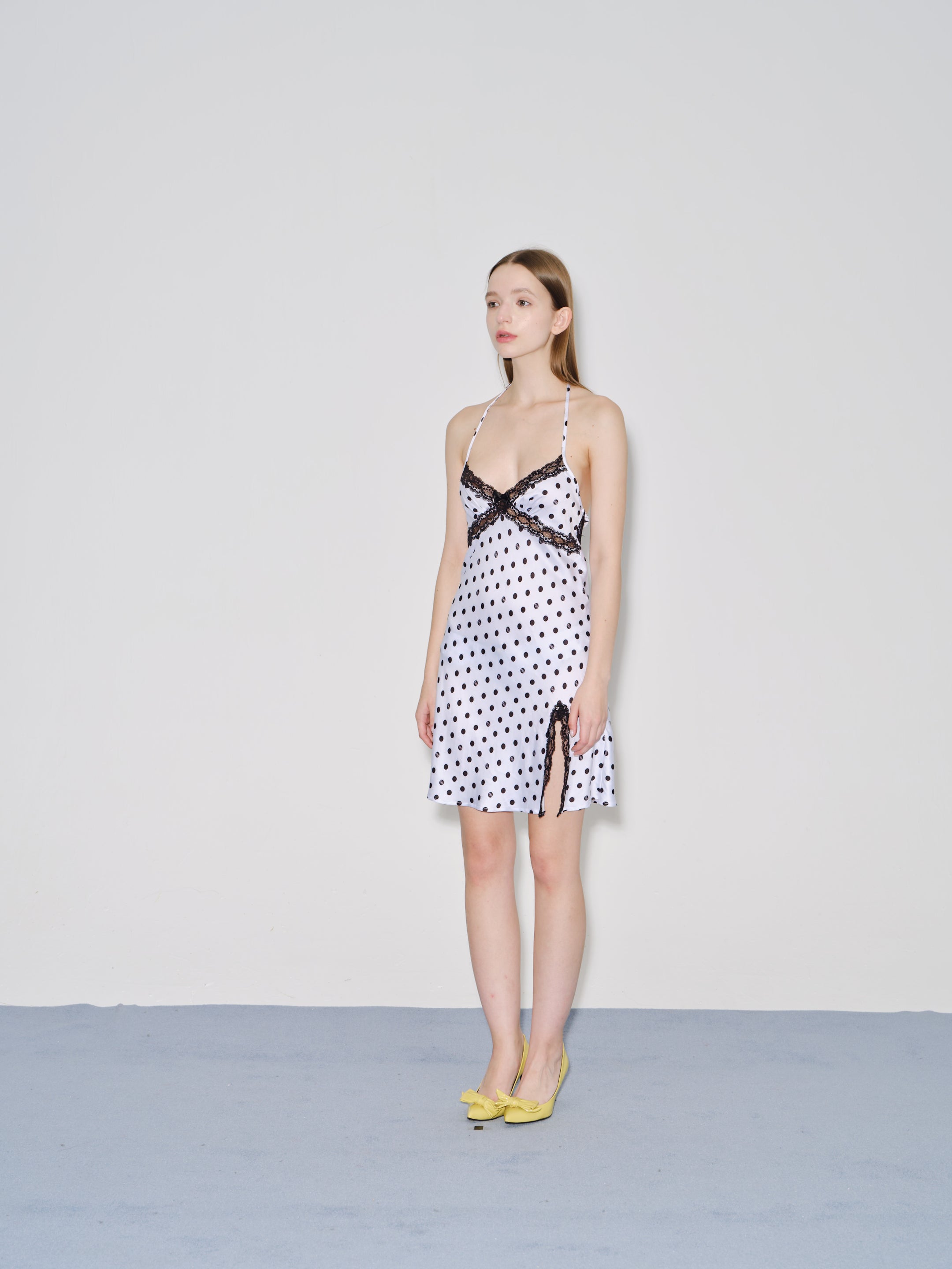 Polka dot bowknot lace nightdress