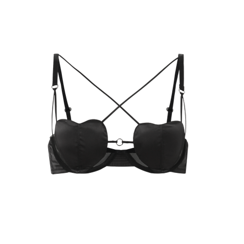 Black satin cross heart