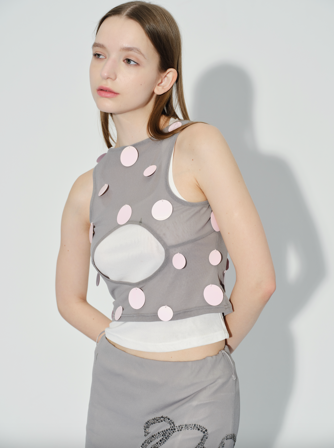 White perspective high-elastic mesh two-wear vest