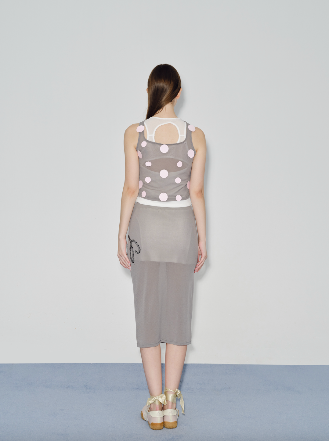 Grey mesh pink sequined vest