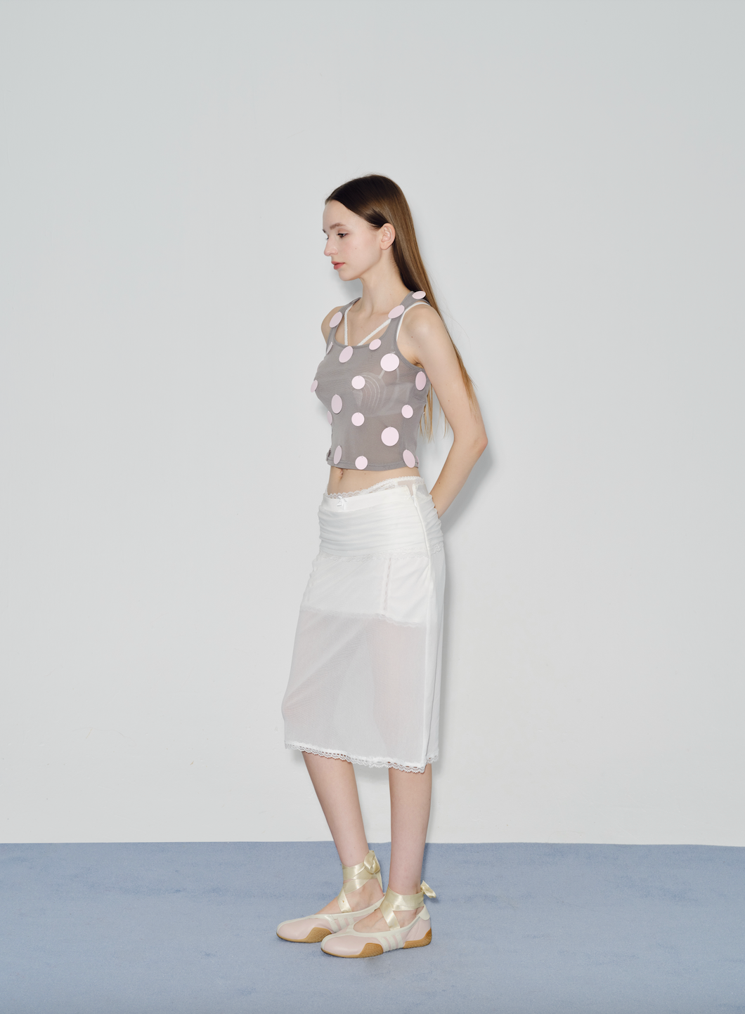 Grey mesh pink sequined vest